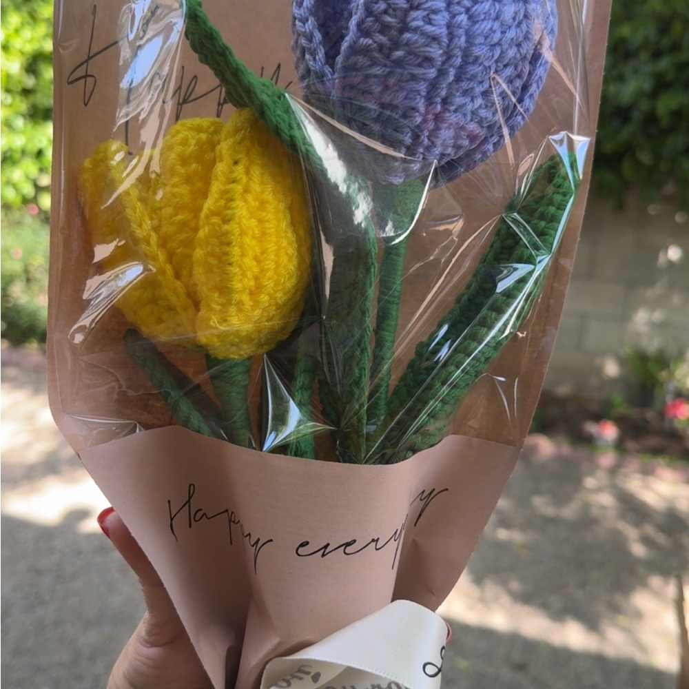 Handcrafted Yellow and Purple Crochet Flower Bouquet